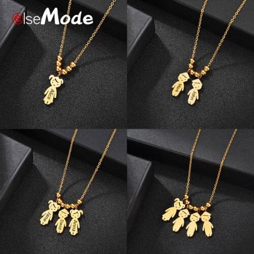ELSEMODE Custom Carton Boy Girl Pendant Necklace Stainless Steel Engrave Kids Name Date Personalized Jewelry Baby Birthday Gift
