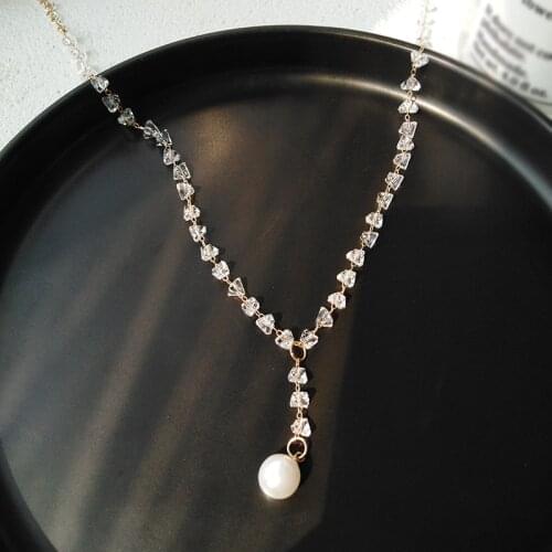 Fashion Jewelry Necklace Clear Glass Single Simulated Pearl Pendant Necklace Women Jewelry Short Necklace Girl Student Gifts New