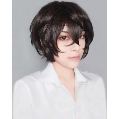 High Quality Bungo Stray Dogs Cosplay Wigs Dazai Osamu Wig Short Brown Curly Hair Heat Resistant Cosplay Anime Wigs + Wig Cap