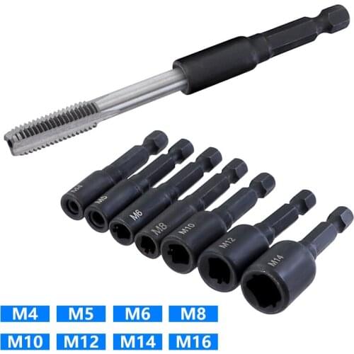 Tap Die Socket Adapter 1/4" Hex Shank Metric Screw Tap M4 M5 M6 M8 M10 M12 M14 M16 Threading Tool