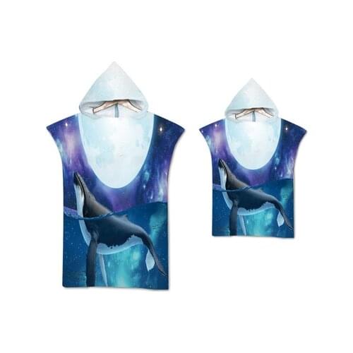 Parent-Child Microfiber Beach Poncho Towel Summer Outdoor Quick Drying Bath Hooded Towel Marine Series Swim Surf Changing Robes
