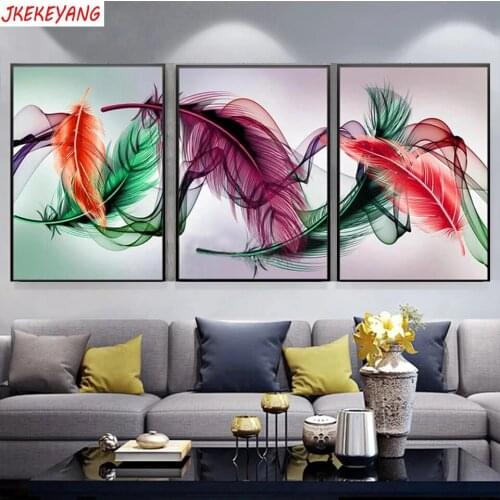 Full Square/Round Drill 5D DIY diamond painting 3pc Colored feathers mosaic pictures Diamond Embroidery J2997