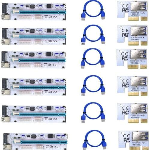 6pcs Riser Card 008s VER008S 3 in 1 Molex 4Pin SATA 6PIN PCIE PCI-E PCI Express Adapter 1X 16X USB3.0 Extender Mining Miner
