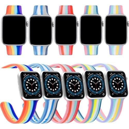 Rainbow Silicone Strap for Apple Watch Band 40mm 44mm 38mm 42mm Rubber Watchband for IWatch Serie SE 6 5 4 3 2 1 Replace Strap