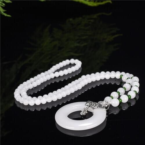 925silver xinjiang Hetian jade Peace Necklace Pendant Long style retro pendant