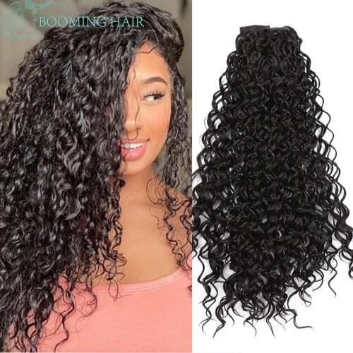 Afro Curls Clip in Hair Extension Synthetic Hairpiece Black Blonde Styling Fake Hair Pieces Natural Corn Wave 7Pcs Full Head