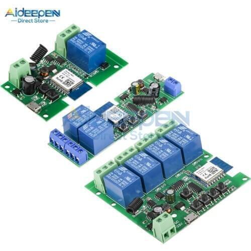 USB 5V DC 7-32V Wifi Relay Switch 1/2/4 Channel Wireless Wifi Relay Module 433MHZ Remote Control For Smart Home Tuya App Control