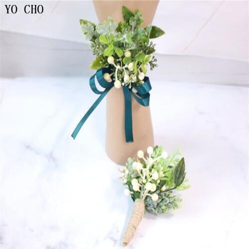 YO CHO Artificial Plant Wrist Hand Flower Unique Design Berries Green Leaves Artificial Wrist Flower for Wedding Party Decor