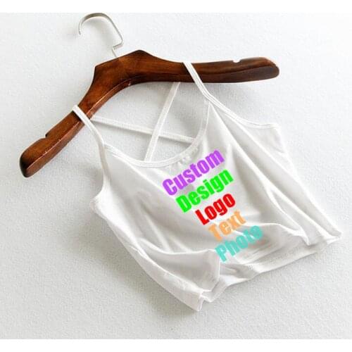 Rock Sexy Night Club Solid Cross Strap Women Tanks Tops Female Custom Logo Photo Text Printed Crops Summer Girl T shirt Caims