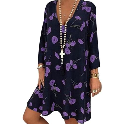 Summer New Bohemia Floral Print Mini Dress Women Long Sleeve V-neck Elegant Dress Female Boho Oversized Beach Sundress