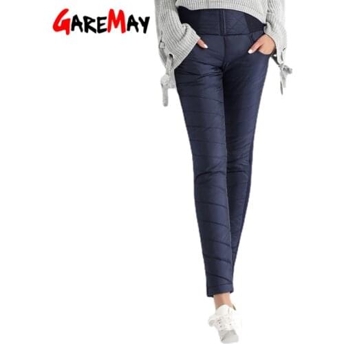 GareMay Winter Women Duck Down Pants Velvet High Waist Skinny Warm Formal Pants Warmed Womens Female Black Work Trousers Women