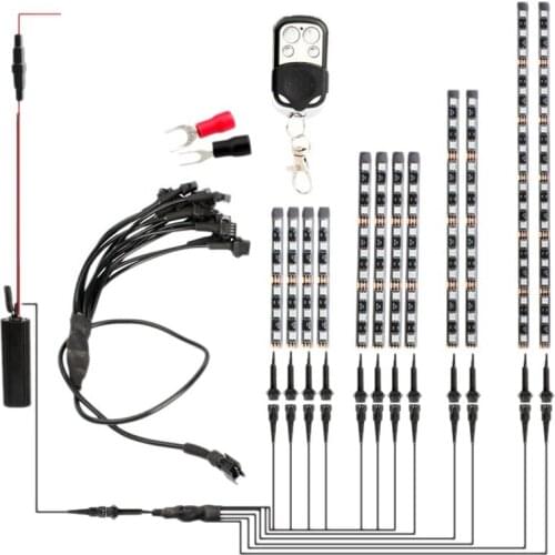 12Pcs Motorcycle Car Atmosphere Light RF RGB Colorful Light Strip LED Flashing Strip Light Glow Neon with Remote