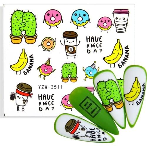 2021 Newest Designs Nail Art Stickers Sliders 3D Cute Cartoon Cactus Abstract Face Foil Nail Wraps Water Transfer Decals