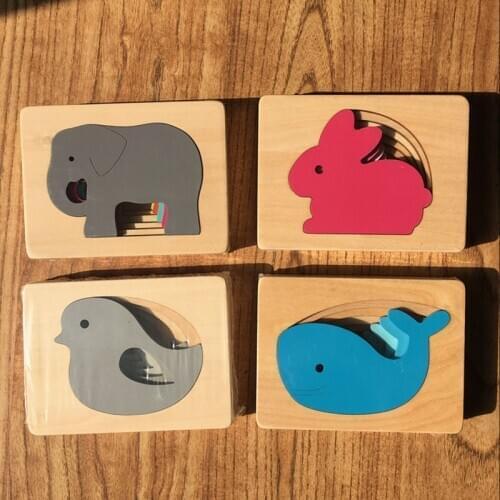3D Cartoon Animal Multilayer Wood Puzzle Jigsaw Montessori Early Educational Toys For Children Kids Safety Smooth Baby Toys Gift
