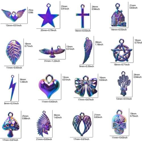 5Pcs/Lot Rainbow Color Ribbon Flash Mushroom Eagle Heart Charms Diy Pendant Women Keychain Earrings Jewelry Wholesale