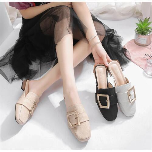 Mules Shoes Women Ladies Slippers Ladies Shoes Korean Style Woman Slippers Summer Sandals Leather Shoes Women Luxury Slippers