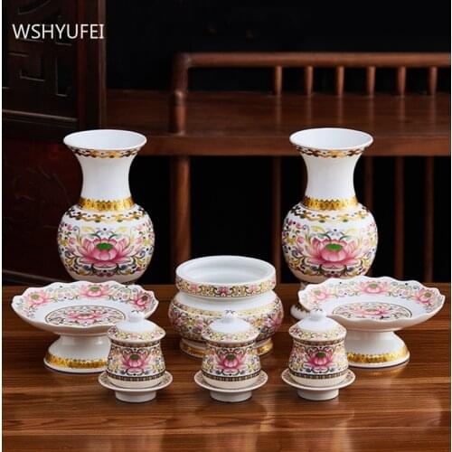 Buddhism Ceramics Water Supply Cup Traditional Ornaments Buddha Hall Offer Table Accessories Home Creativity Desktop Flower Vase