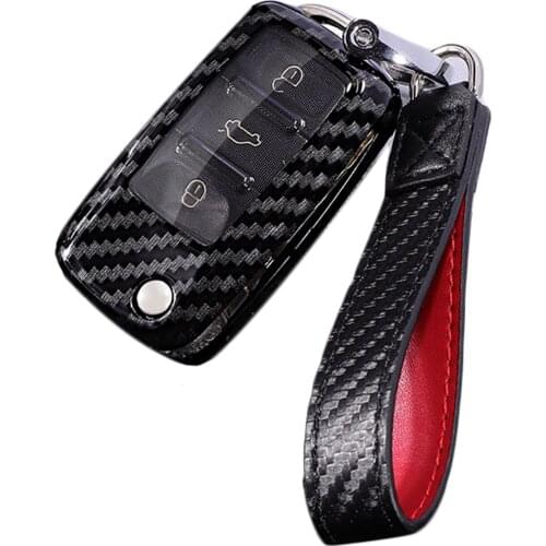 Kwaks Car Key Cover PC Key Case Carbon Fiber Pattern For Volkswagen Sagitar Lavida Golf 6 Polo Tiguan Passat Flip Car Key