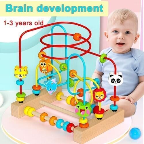 Wooden Circles Bead Wire Maze Roller Childrens Wooden Mathematical Toys Montessori Childrens Educational Toys Wood Puzzles