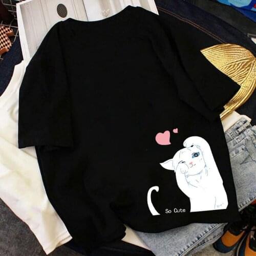 Summer Female Harajuku Anime Cotton Kawaii Cute Cat Loose Casual Short Sleeved Tee Shirt Women Oversized T-shirts Tops Tees y2k
