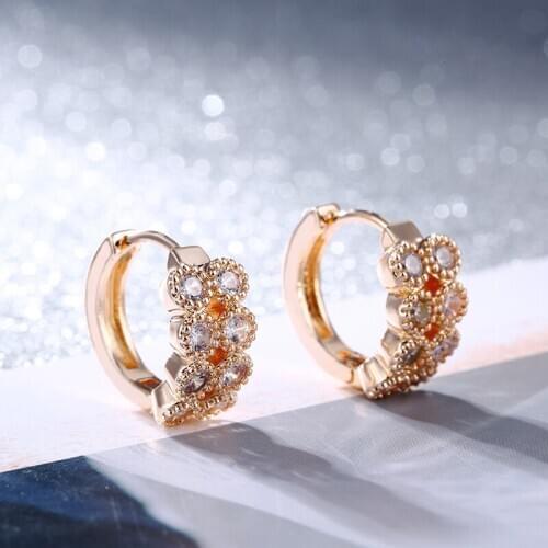 FYM Brand 3 Colors Flower Shape Round Cubic Zircon Earrings Luxury Hoop Earrings Female Jewelry For Women Party