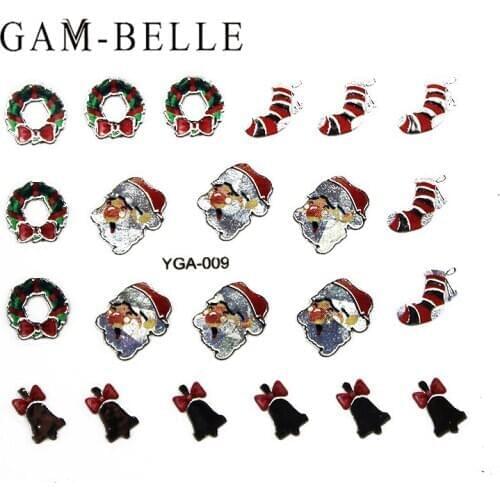 GAM-BELLE 1 Sheet Christmas Nail Stickers Glitter Snowflower Socks Snowman Santa Claus Slider Decals Adhesive 3D Decoration