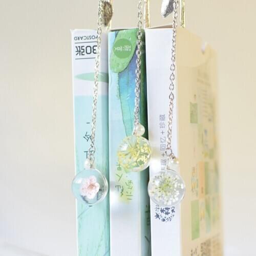 Crystal Pendant Bookmark Metal Leaves Chinese Style Bookmark Dried Flower Pendant Bookmark Gift Students Stationery
