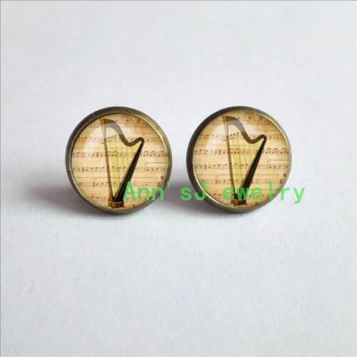 HZ4-00304 1pair Harp Earrings Music eardrops Hipster Earrings glass stud earrings Cabochon Earrings