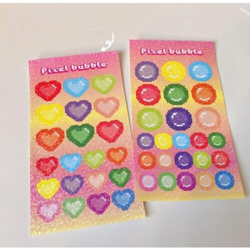 Ins Colorful Mosaic Pixel Love Bubble Cute Stickers Shining Laser Paster Star Photo Stationery Creative Diy Decorative Sticker