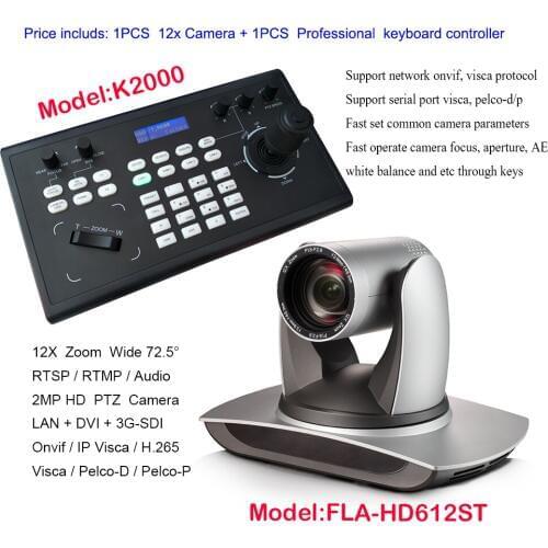 3G-SDI broadcast Color Video Conference PAN TILT ZOOM VISCA Camera 12x Zoom Live Streaming Web IP + Remote Controller Keyboard