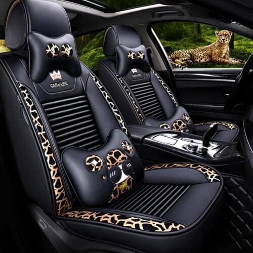 Car Seat Cover Set Airbag Compatible Fit Most Car Universal Embroidery Auto Leopard Protector Cushion For Car Accessories