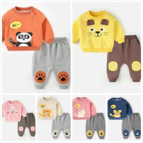 2PCS Baby Girls Clothes Set Cartoon Kids Top Coat Pants Sportsuit For Boys Children Outwear Kids Outfits Infant Hoodie 0-4 Years