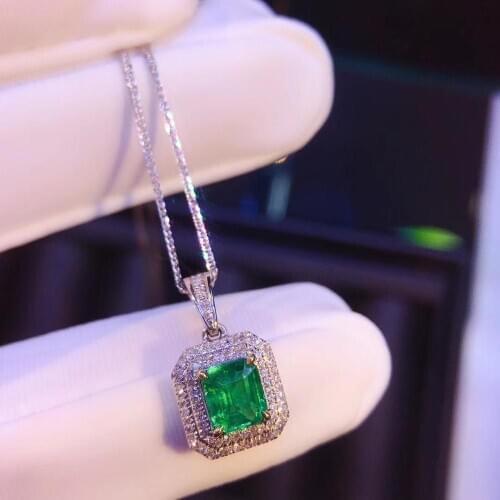 AEAW Jewelry 0.69ct Natural Zambian Emerald Pendant Neckclace Set with Diamond Anniversary Gift for Women Lady 14K White Gold