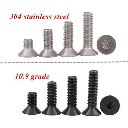M2 M2.5 M3 M4 Allen socket screw 304 A2 stainless steel Black grade 10.9 Hexagon hex socket Flat Countersunk head screw bolt