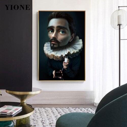 Funny Big Head Man Art Poster Custom Abstract Vintage Medieval Figure Wall Painting Canvas Prints Picture for Living Room Decor