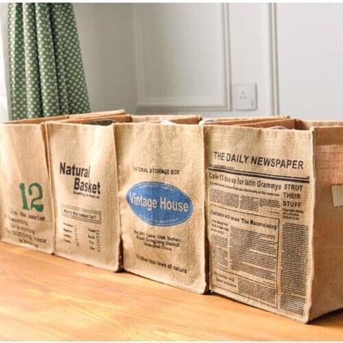 New Letter Pattern Jute Lining Storage Bucket Foldable Clothes Storage Basket Durable Toy Storage Basket With Handle For Home