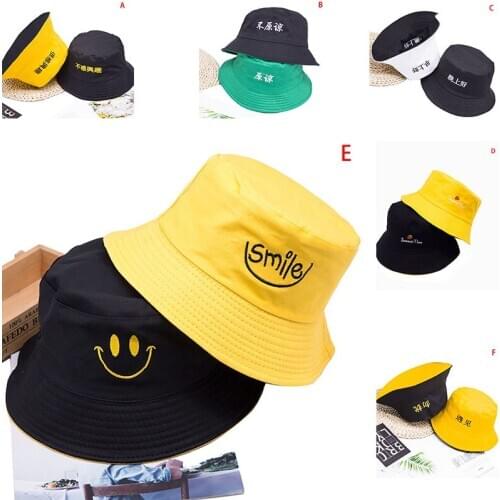 Summer New Korean double-sided wear creative embroidered fisherman hat Casual fashion visor cap men and women Bucket hat caps