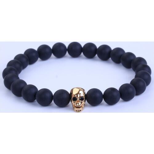 New men gift skull bracelet pulseras mujer elastic charm stone bracelet matte natural stone for men and women