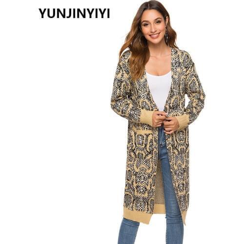 New Snakeskin Pattern Knitted Sweater Coat Cardigan Autumn Women Warm Outerwear Trendy Fashion Female Knitwear Overcoat Casaco