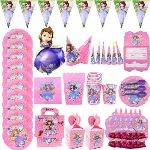 Disney Princess Sofia Disposable Tableware Plates Cups Napkins Balloon Girl Kids Birthday Baby Shower Decoration Supplies