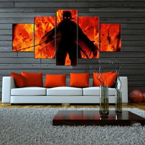 5 Pieces Kimetsu No Yaiba Rengoku Kyojuro Hd Wall Art Decor Canvas Posters Anime Pictures For Living Room Home Decoration Painti
