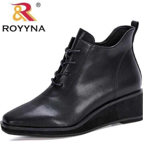 ROYYNA 2020 New Designers Ankle Boots Women Winter Single Shoes Thick Fashion Woman High Top Lace Up Boots Wedge Increase Shoes