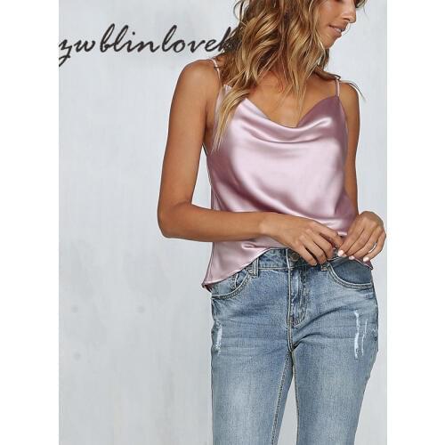 Sexy Spaghetti Strap Backless Tank Tops Adjustable Solid Camis Shirts Vest Summer Satin Casual Basic Tops Loose Plus Size 2C0093