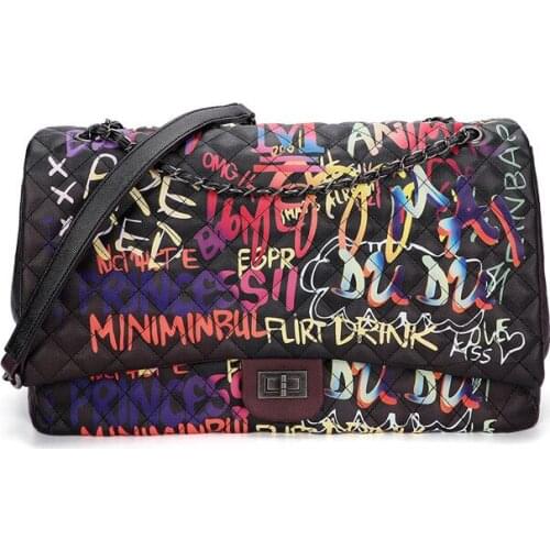 New Fashion Hip Hop Rainbow Female Graffiti Handbag Quality Shoulder Bag PU Leather New Fashion Designer Shoulder Bag