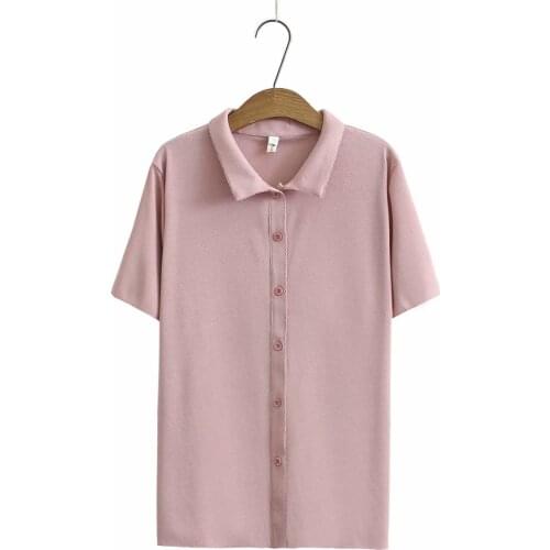 Plus size pink black white Lace ice silk knit women T-shirt 2021 summer t shirt short sleeve turn-down collar ladies tee shirt