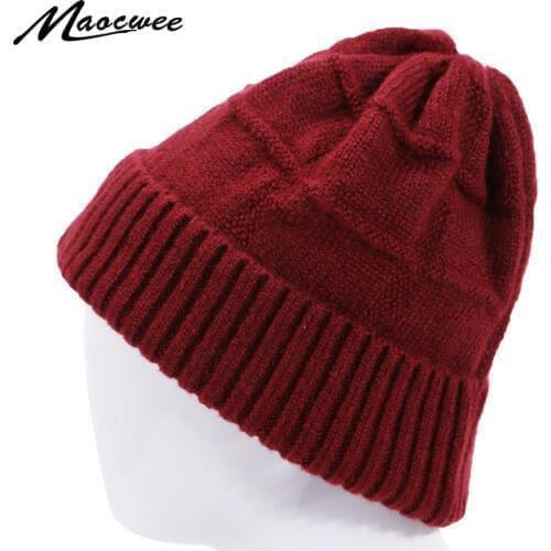 Women Winter Knit Hat Wool Plaid Warm Cotton Hat Outdoor Casual Solid Color Ladies Lnnocent Cap Knitted Peas Skullies Beanies