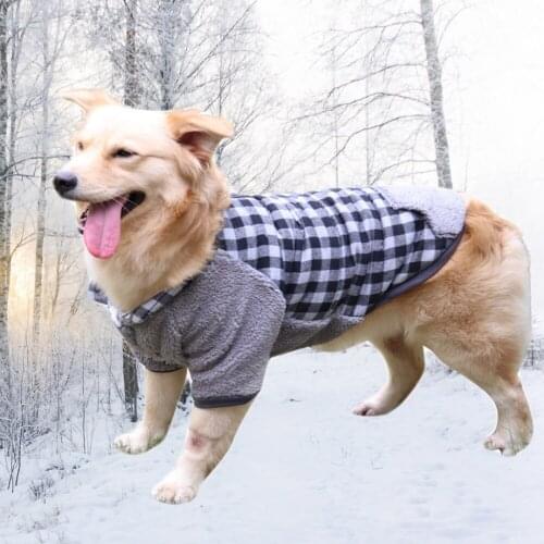 Winter Fleece Dog Hoodies Jacket Warm Pet Clothes Double-Sided Wearable Hooded Jacket For Labrador Reflective Large Dog Coats