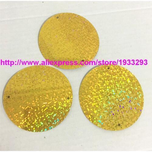 20pcs Golden Laser Large Round Sequins 55mm PVC Flat Sequins Artesanatos Accessories With 2 Holes for wedding Craft