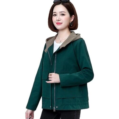 2021 Female Windbreakers New Spring Autumn Short Jacket Coats Loose Plus Size 4XL Hooded Coat Womens Casual Tops Outerwear 716