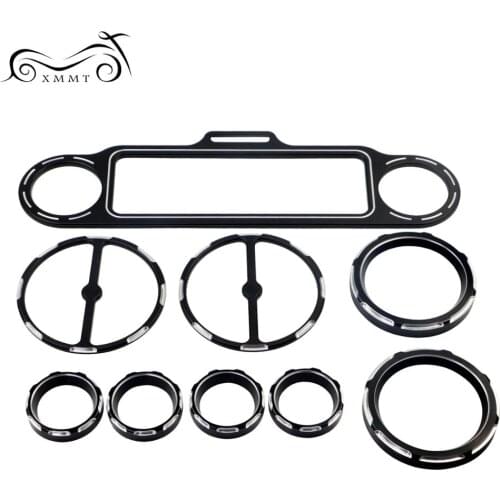 9X Motorcycle Black Stereo Accent+Speedometer+Speaker Trim Ring For Harley Touring Electra Street Glide Trike 96-13 FLHX FLHT